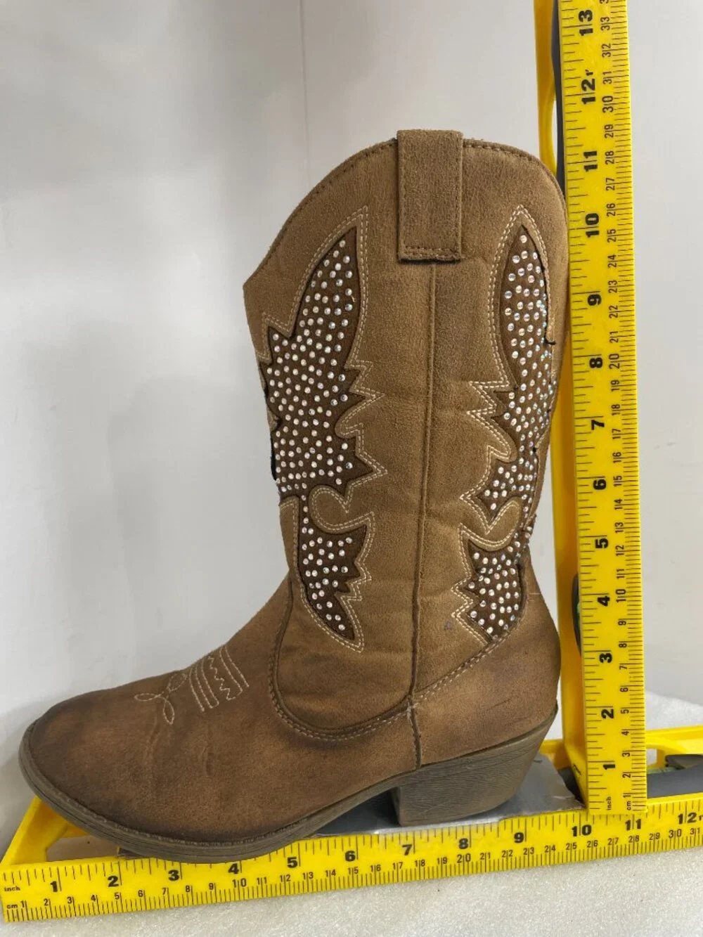 Justice Rhinestone Glitter Brown Faux Leather Cowgirl Western Boots Girls 7